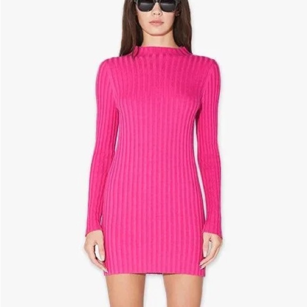 NEW RTA Brielle Pink Fuchsia Ribbed Knit Long Sleeve Dress Medium